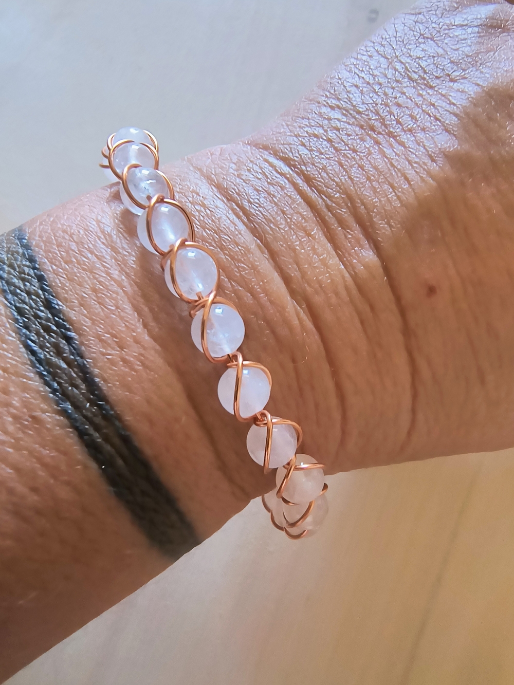 Hand Crafted Rose Gold Wire-Wrapped Moonstone Bracelet